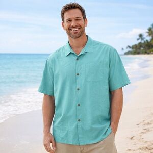 Tommy Bahama XXXL Relaxed Fit Silk Silk Jade Blue Camp Shirt Short Sleeve